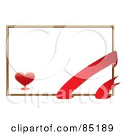 Poster, Art Print Of Blank White Valentines Day Card With A Gold Border Red Ribbon And Heart
