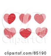 Digital Collage Of Six Doodled Red Hearts