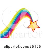 Poster, Art Print Of Shiny Yellow Star With A Bouncing Rainbow Trail