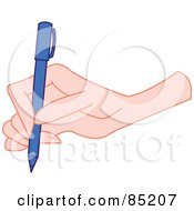 Hand Writing With A Blue Pen