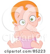 Royalty Free RF Clipart Illustration Of A Strawberry Blond Caucasian Baby In A Pink Diaper Sucking Her Thumb by yayayoyo