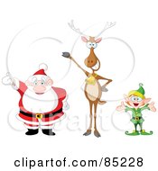 Poster, Art Print Of Digital Collage Of A Happy Santa Reindeer And Elf