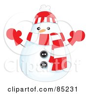 Poster, Art Print Of Rounded Christmas Snowman Wearing A Hat Scarf And Mittens