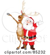 Poster, Art Print Of Reindeer And Santa Singing And Holding Their Arms Out