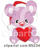Poster, Art Print Of Cute Purple Christmas Koala Wearing A Santa Hat And Holding A Heart
