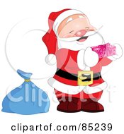 Poster, Art Print Of Cute Jolly Santa Holding A Pink Gift