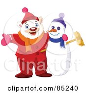 Poster, Art Print Of Winter Polar Bear With His Arm Around A Snowman