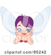 Royalty Free RF Clipart Illustration Of A Daydreaming Pretty Fairy With Blue Wings by yayayoyo
