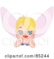 Poster, Art Print Of Daydreaming Blond Fairy With Pink Wings