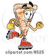 Clipart Picture Of A Slice Of Pizza Mascot Cartoon Character Roller Blading On Inline Skates