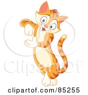 Poster, Art Print Of Cute Striped Ginger Cat Leaning And Presenting