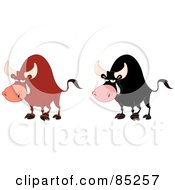Royalty Free RF Clipart Illustration Of A Digital Collage Of Strong Red And Black Bulls Grinning by yayayoyo
