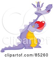 Royalty Free RF Clipart Illustration Of A Romantic Purple Dragon Holding A Red Heart by yayayoyo