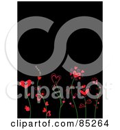 Poster, Art Print Of Red And Pink Heart Flowers On Green Stems Over Black