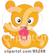 Poster, Art Print Of Cute Baby Bear Sucking On A Pacifier And Waving