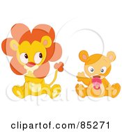 Poster, Art Print Of Digital Collage Of A Baby Lion Sucking His Thumb And A Baby Bear Sucking A Pacifier
