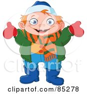 Poster, Art Print Of Happy Boy Dressed In Winter Gear Holding His Arms Open