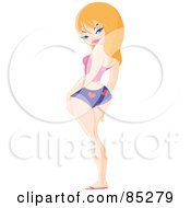 Royalty Free RF Clipart Illustration Of A Sexy Strawberry Blond Pinup Girl In Daisy Dukes
