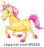 Poster, Art Print Of Yellow Unicorn With Pink Hooves And Hair