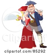 Poster, Art Print Of Pretty Pirate Woman And Ugly Pirate Man With Weapons