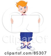 Poster, Art Print Of Strawberry Blond Boy Holding A Blank Sign