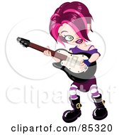 Poster, Art Print Of Caucasian Punk Woman Playing An Electric Guitar