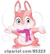 Royalty Free RF Clipart Illustration Of A Cute Pink Bunny Wearing A Pink Scarf by yayayoyo