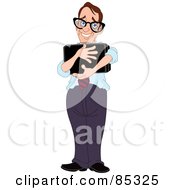 Royalty Free RF Clipart Illustration Of A Nerdy Businessman Hugging A Briefcase by yayayoyo