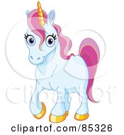 Poster, Art Print Of Blue Unicorn With Golden Hooves And Pink Hair
