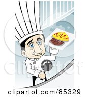 Poster, Art Print Of Blue Eyed Male Chef Holding A Plate Of Food Behind A Counter