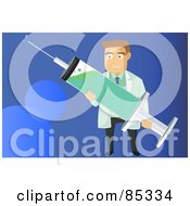 Poster, Art Print Of Male Caucasian Doctor Holding A H1n1 Vaccine Syringe Over Blue