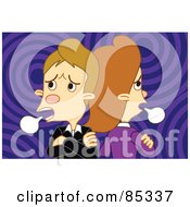 Royalty Free RF Clipart Illustration Of A Bickering Caucasian Couple Standing Back To Back With Word Balloons