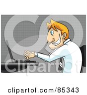 Grinning Blond Businessman In Profile Typing On A Laptop