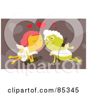 Poster, Art Print Of Cupid Couple In Love Under Red Hearts