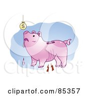 Royalty Free RF Clipart Illustration Of A Poor Drooling Piggy Bank Looking Up At A Suspended Coin by mayawizard101