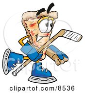 Slice Of Pizza Mascot Cartoon Character Playing Ice Hockey by Mascot Junction