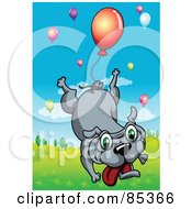 Royalty Free RF Clipart Illustration Of A Dog Floating Away With A Balloon Tied To His Tail