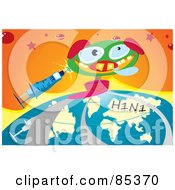 Royalty Free RF Clipart Illustration Of A Jack In The Box Pig With A Syringe And H1n1 Flu Globe Over Orange