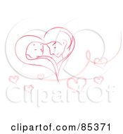 Romantic Couple Forming A Pink Heart Over White With A Swirl And Hearts