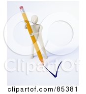 Royalty Free RF Clipart Illustration Of A 3d Figure Drawing A Tick Mark With A Pencil by Mopic