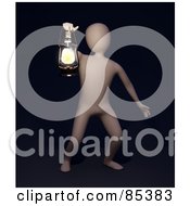 Royalty Free RF Clipart Illustration Of A 3d Figure Holding Up A Lamp In Blackness by Mopic