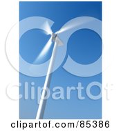 Royalty Free RF Clipart Illustration Of A Spinning 3d White Windmill Blurred Against A Blue Sky