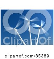 Royalty Free RF Clipart Illustration Of 3d White Spinning Windmills Against A Blue Sky