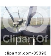 Royalty Free RF Clipart Illustration Of A 3d Closeup Of Windmills In A Windfarm Landscape