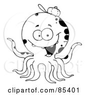 Royalty Free RF Clipart Illustration Of A Black And White Octopus Wearing A Hat by Hit Toon