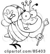 Royalty Free RF Clipart Illustration Of An Outlined Friendly Queen Bee