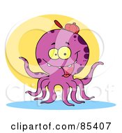 Royalty Free RF Clipart Illustration Of A Purple Octopus Wearing A Hat