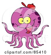 Royalty Free RF Clipart Illustration Of A Happy Purple Octopus Wearing A Hat