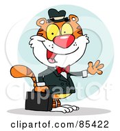 Poster, Art Print Of Friendly Salesman Tiger Waving And Carrying A Briefcase