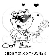 Royalty Free RF Clipart Illustration Of A Black And White Tiger Holding A Box Of Candies And A Rose by Hit Toon